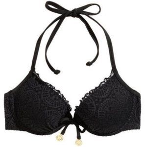 H&M black crochet lace push-up bikini top 32b